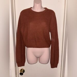 Lulus. Brown Crew Neck Sweater with Ribbed Texture. Size L